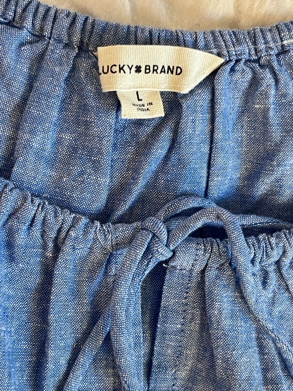 Lucky Brand Blue Casual Mini Dress Hemp Cotton Coastal Puff Sleeves Summer L NWT - Picture 5 of 14